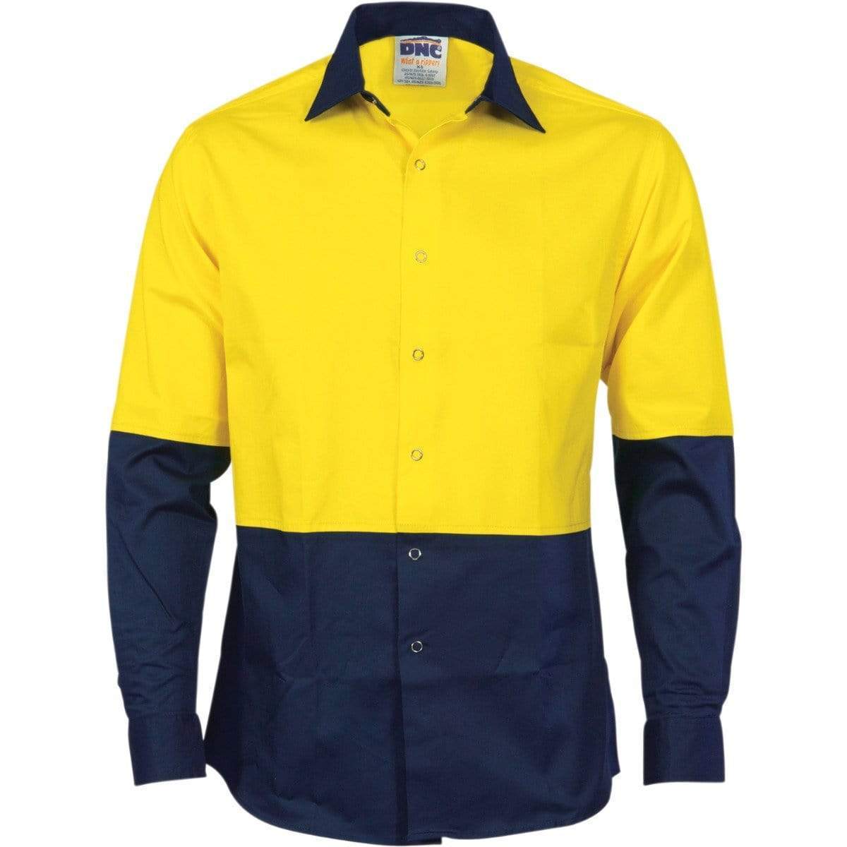 DNC Workwear Hospitality & Chefwear Yellow/Navy / XS DNC WORKWEAR Hi-Vis Cool Breeze Food Industry Long Sleeve Cotton Shirt 3942